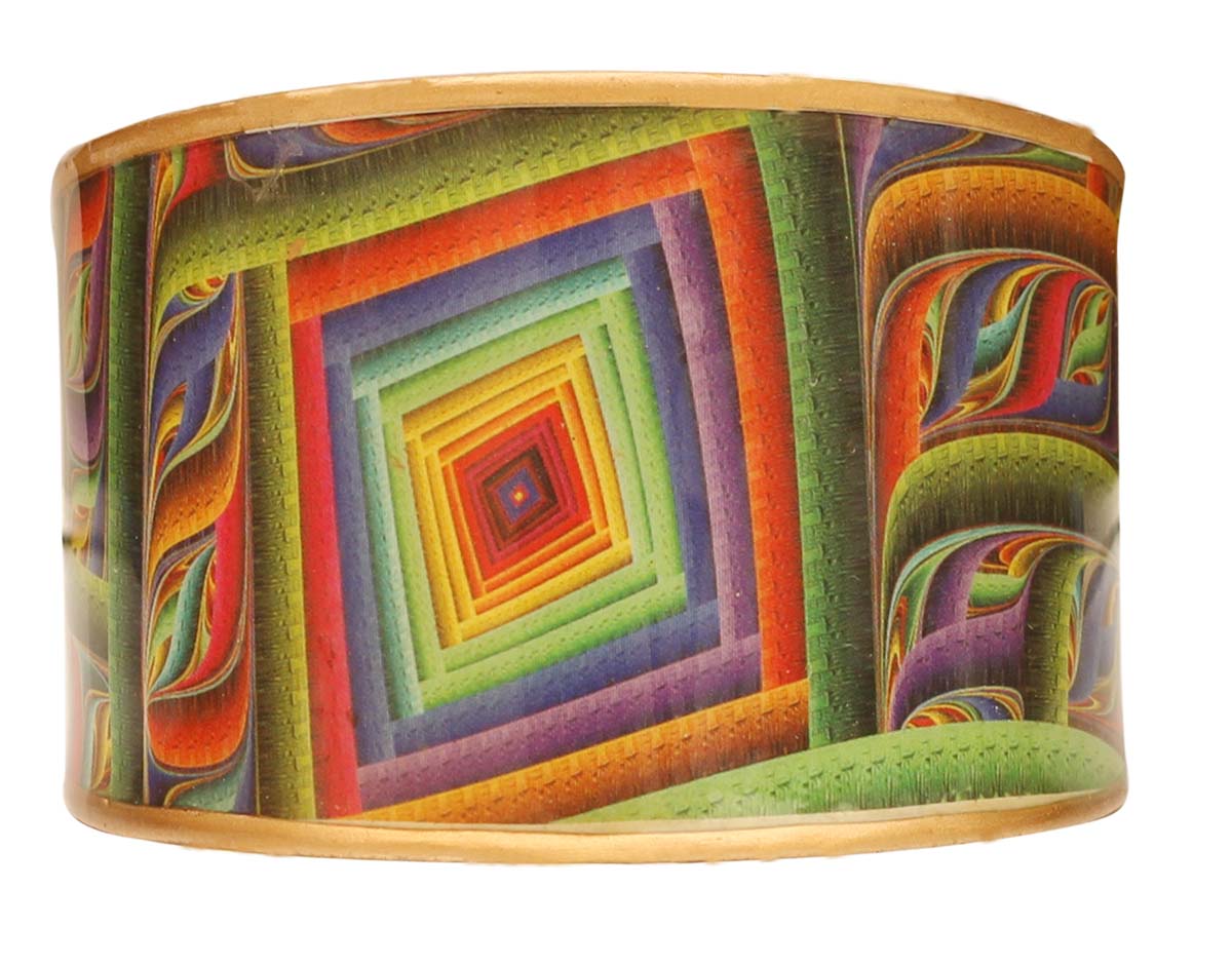 2.6” Brass Cuff Bracelet with Colorful Illusionary Pattern - Antique-Look Accessories / Jewelry / Gifts for Her - Buy in Bulk Wholesale